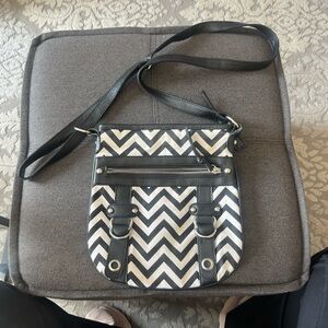 Chevron Patterned Black and White Crossbody Bag